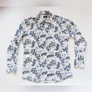 Altamar Mens Small Long Sleeve Floral Button Up Shirt Blue White 100% Cotton